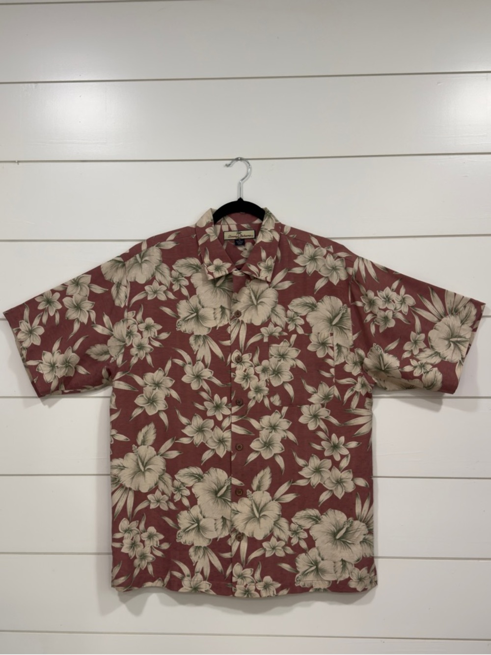 Tommy Bahama 100% Silk Red Hibiscus Tropical Hawaiian Camp Shirt - Medium